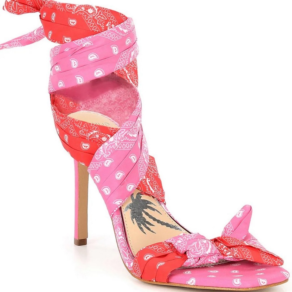 Gianni Bini x DANNIJO Misch Bandana Colorblock Print Ankle Wrap Bow Sandals